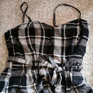 American Eagle Black White Plaid Jumpsuit